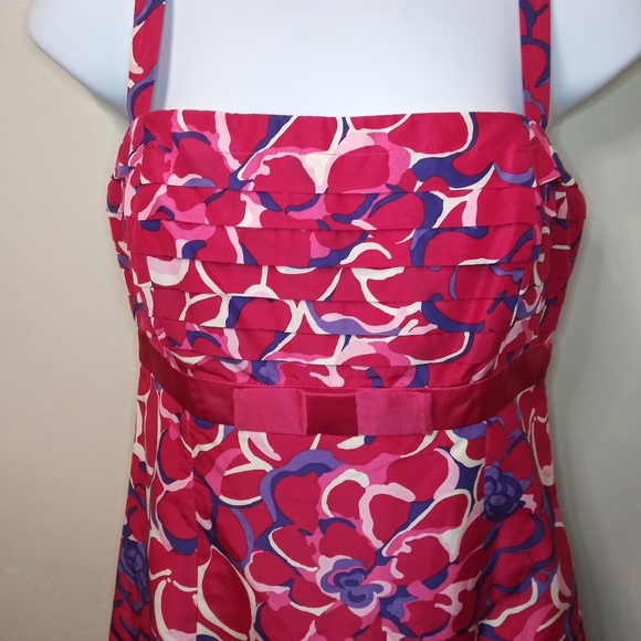 Vintage Lilly Pulitzer Rose Red, Pink & Purple Pleated Bodice Floral Sundress - Picture 4 of 11